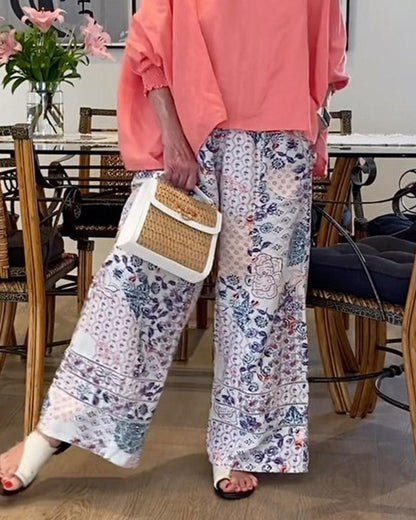 Loose Top Printed Straight Pants Set