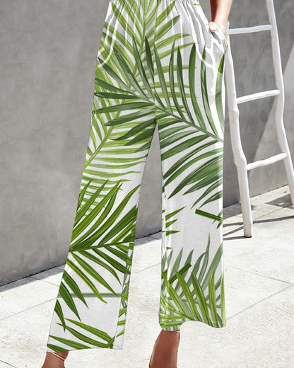 Diagonal Shoulder Top Printed Jumpsuit