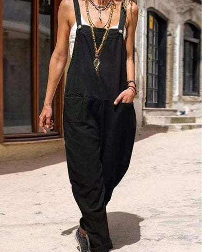 Sleeveless Backless Casual Patchwork Jumpsuit