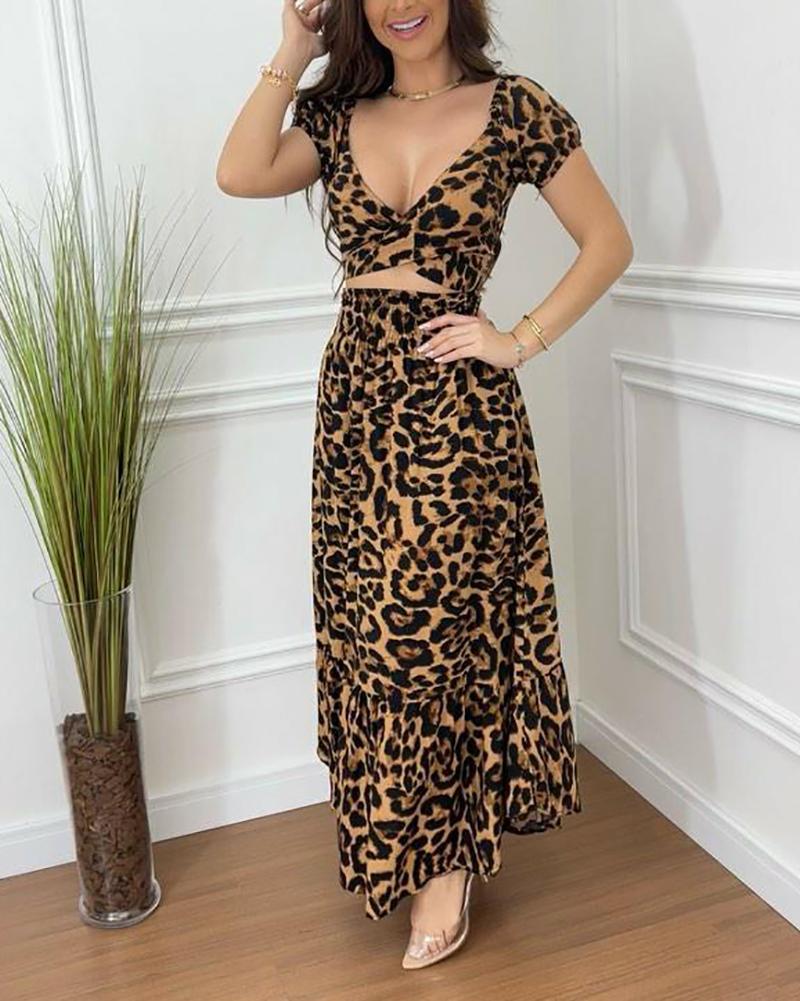 Casual leopard print two-piece suit