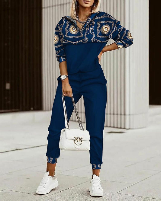 Trendy casual printed two-piece suit