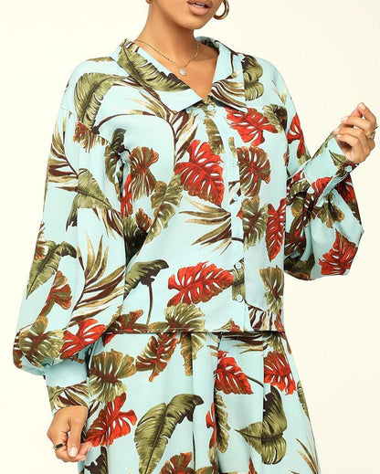 Casual Botanical Print Suit