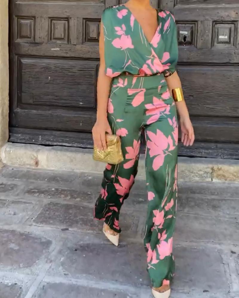 Sleeveless Printed Casual Long Jumpsuit