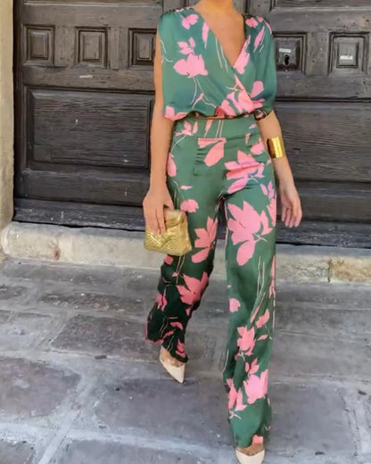 Sleeveless Printed Casual Long Jumpsuit