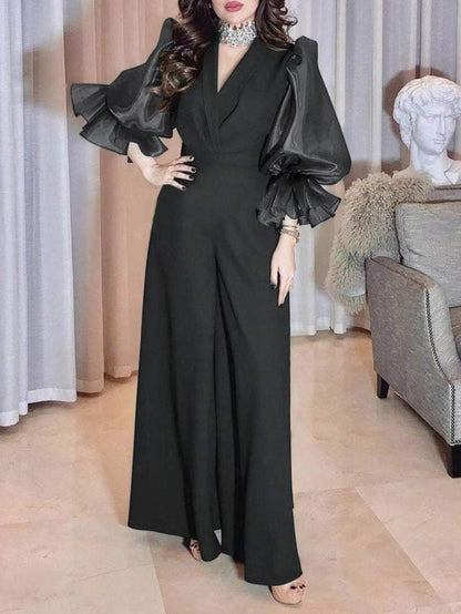 V-neck long-sleeve jumpsuit