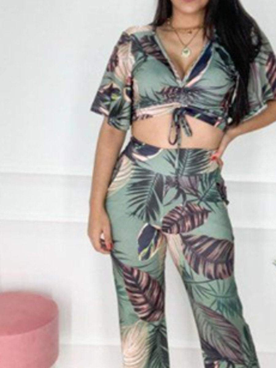 Holiday Casual Style Printed T-shirt Pants Set