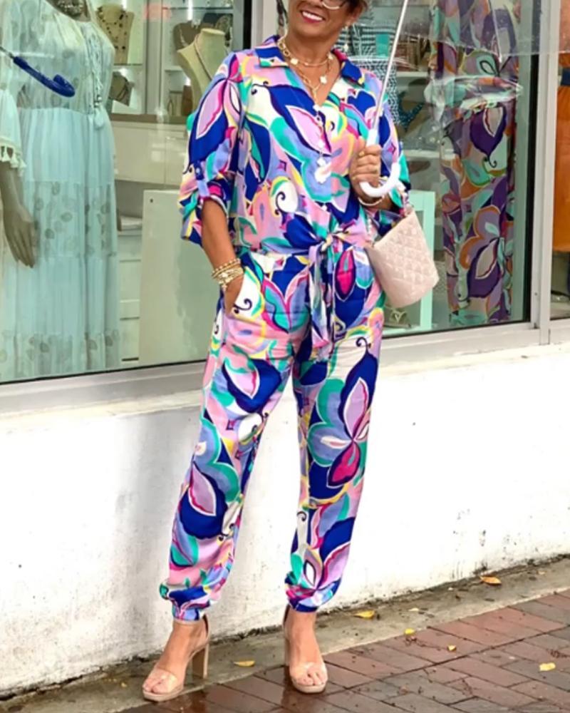 Abstract Print Shirt Tapered Pants Set