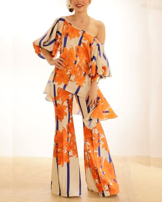 Distinctive Contrast Print Irregular Design Suit