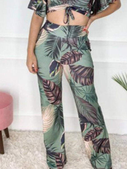 Holiday Casual Style Printed T-shirt Pants Set