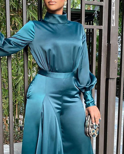 Solid satin wide-leg jumpsuit