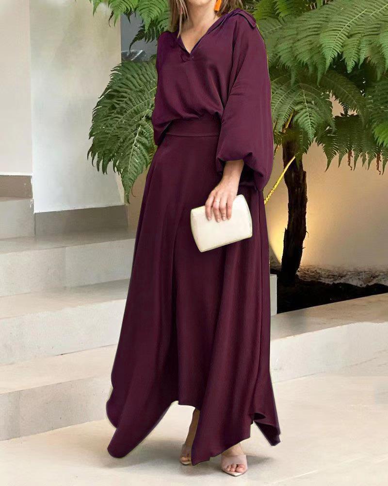 Long Sleeve Top & High Waist Skirt Set