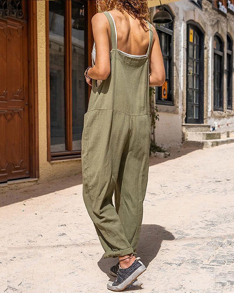 Sleeveless Backless Casual Patchwork Jumpsuit