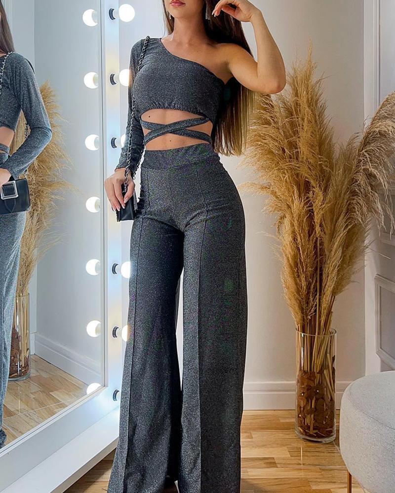 Sexy One Shoulder Bandage Jacket Pants Set