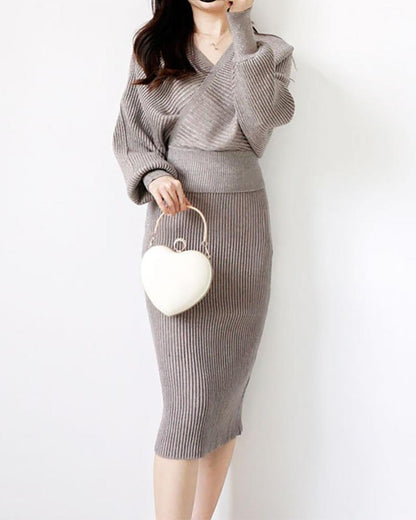 Hip Skirt Temperament Knitted Skirt Set