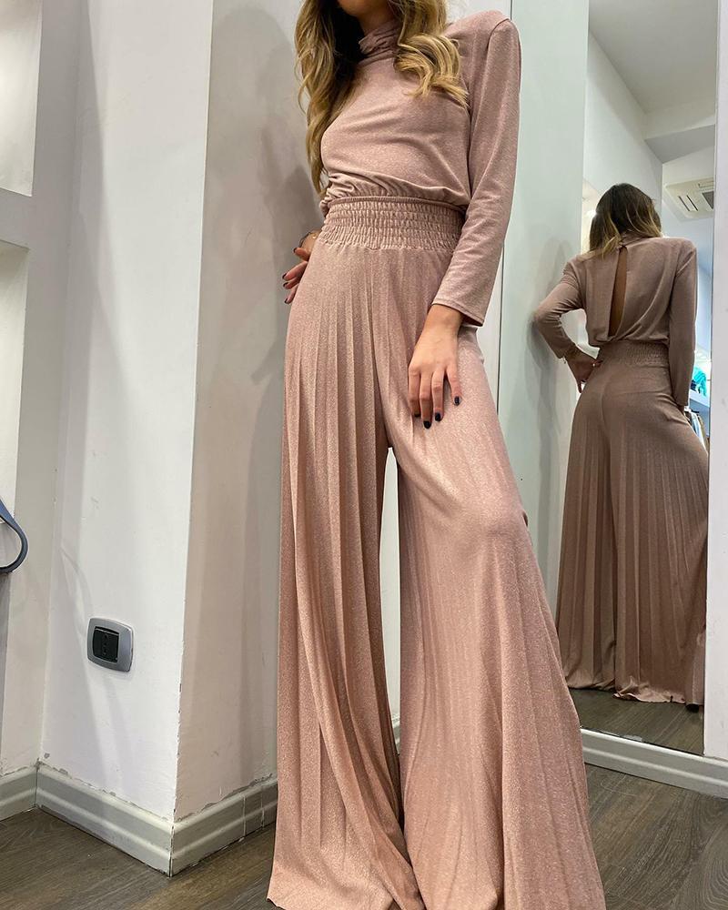 Stylish turtleneck long-sleeved jumpsuit