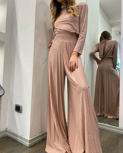 Stylish turtleneck long-sleeved jumpsuit