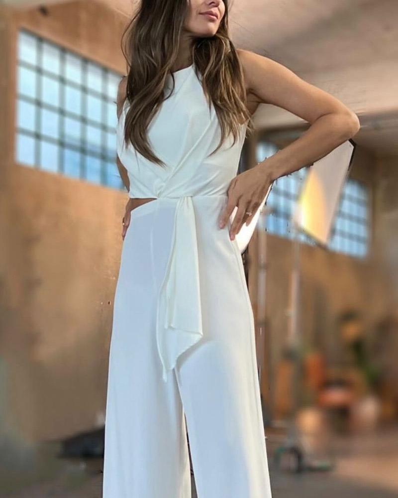 Solid Color Casual Irregular Long Jumpsuit