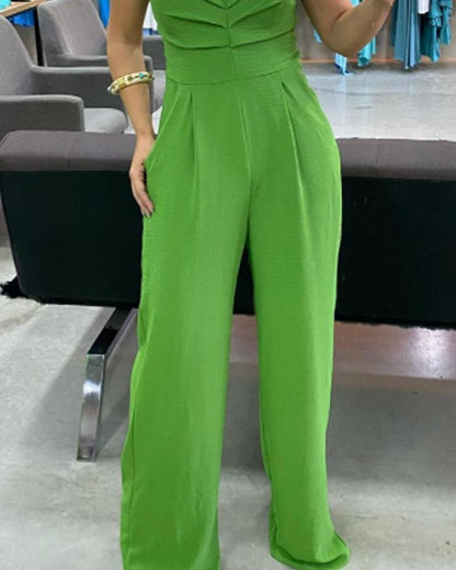 Solid Color Sling Sleeveless Jumpsuit