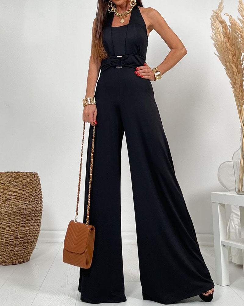 Casual Solid Color Sleeveless Jumpsuit