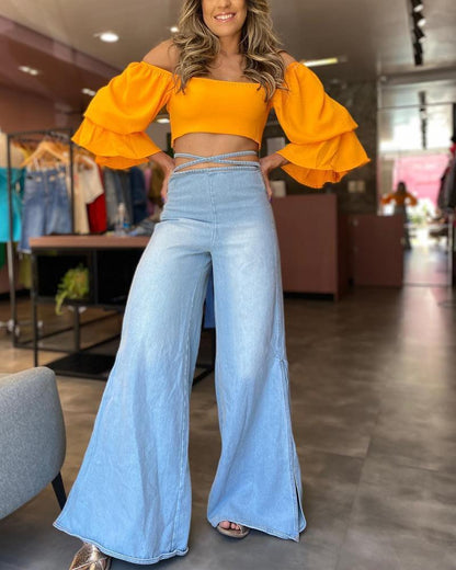 Sexy Jacket Slit Jeans Set