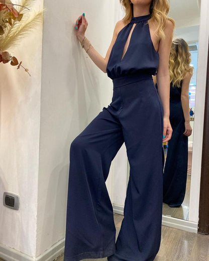 Hollow Out Halter Sleeveless Jumpsuit