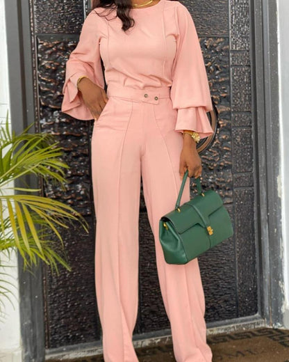 Solid color casual two-piece suit