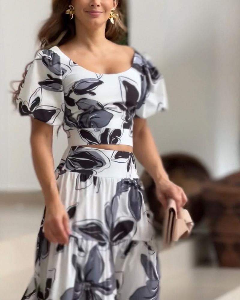 Floral Print Jacket Long Dress Set