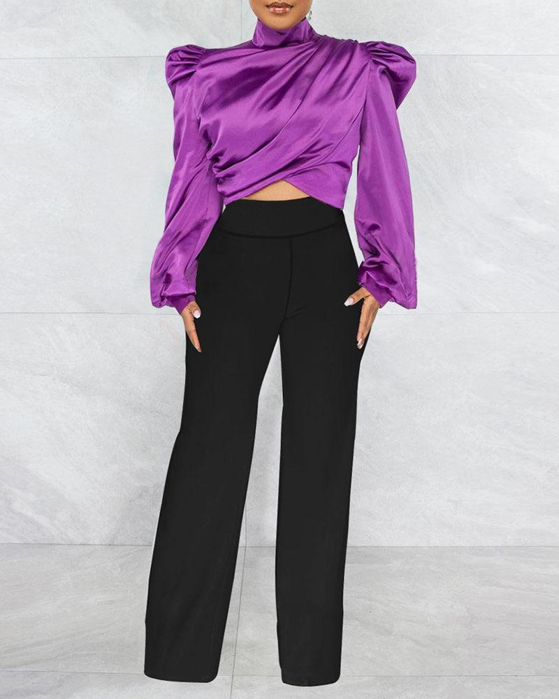 Turtleneck Puff Sleeve Top + Pain Relief Pants Set