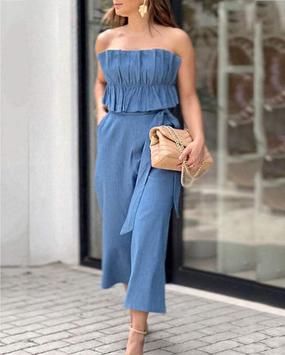 Strapless pleated jumpsuit