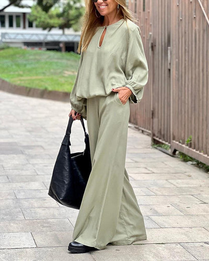 Solid color long-sleeved two-piece suit