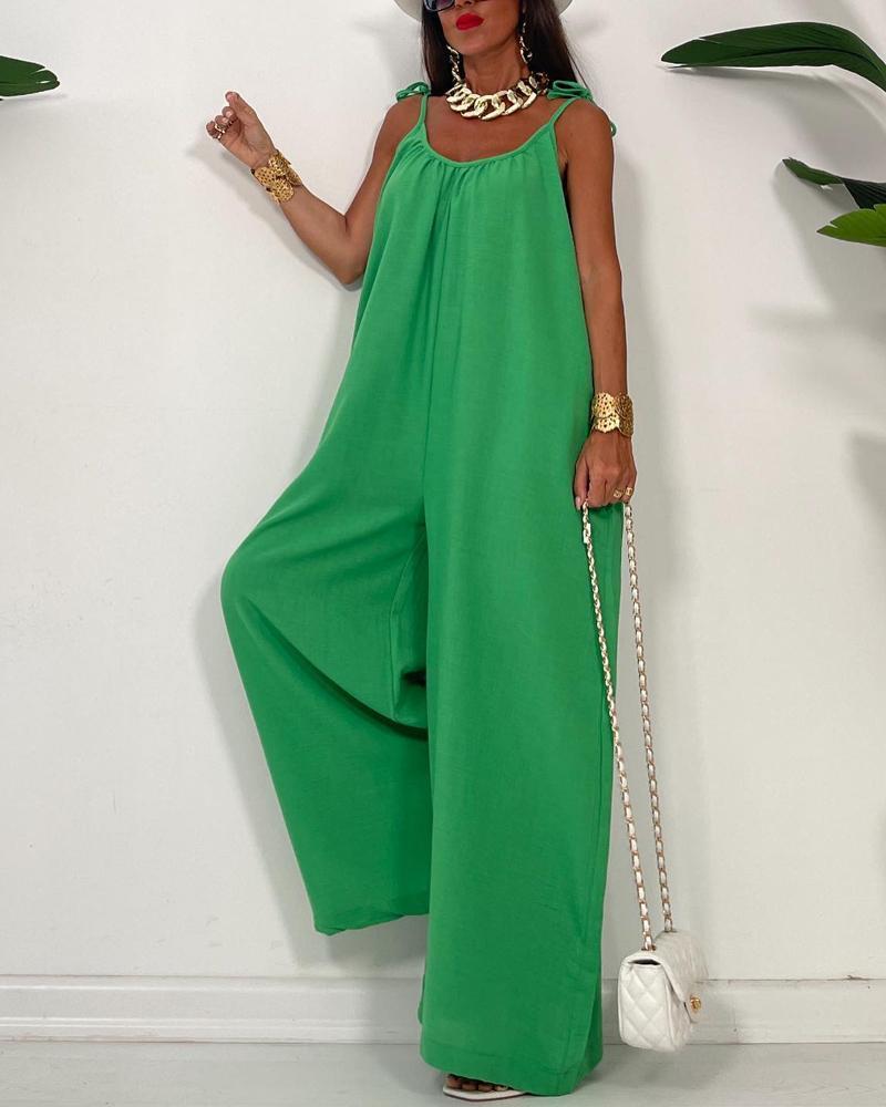 Simple Solid Color Sling Loose Jumpsuit