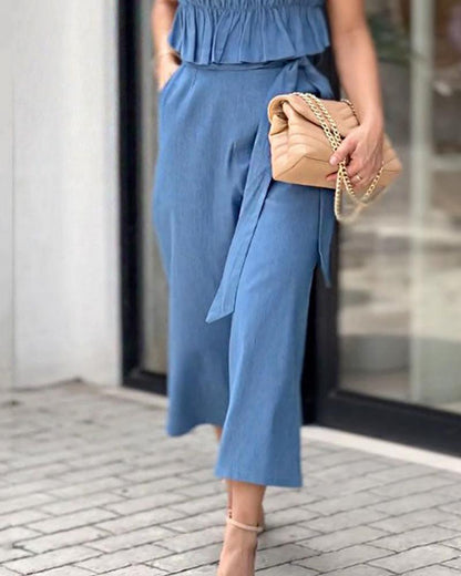 Strapless pleated jumpsuit