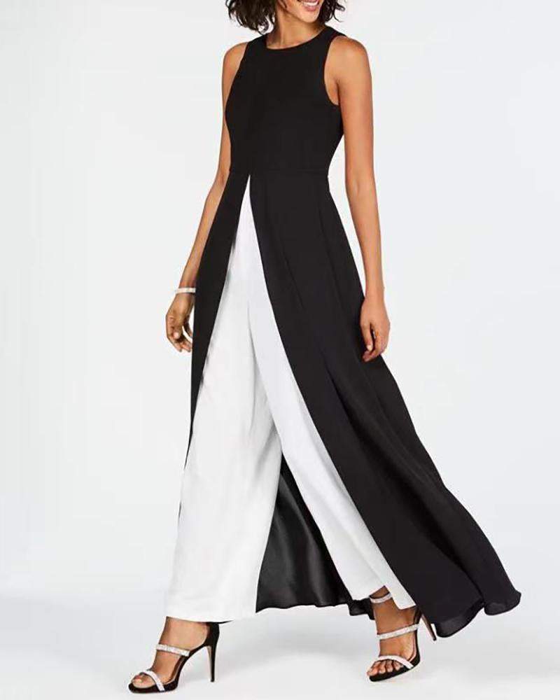 Colorblock Two Piece of Sleeveless Slit Dress & Pants