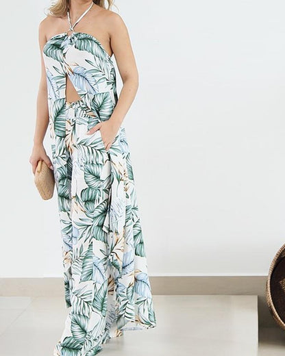 Printed Sling Front Slit Jacket Pants Set