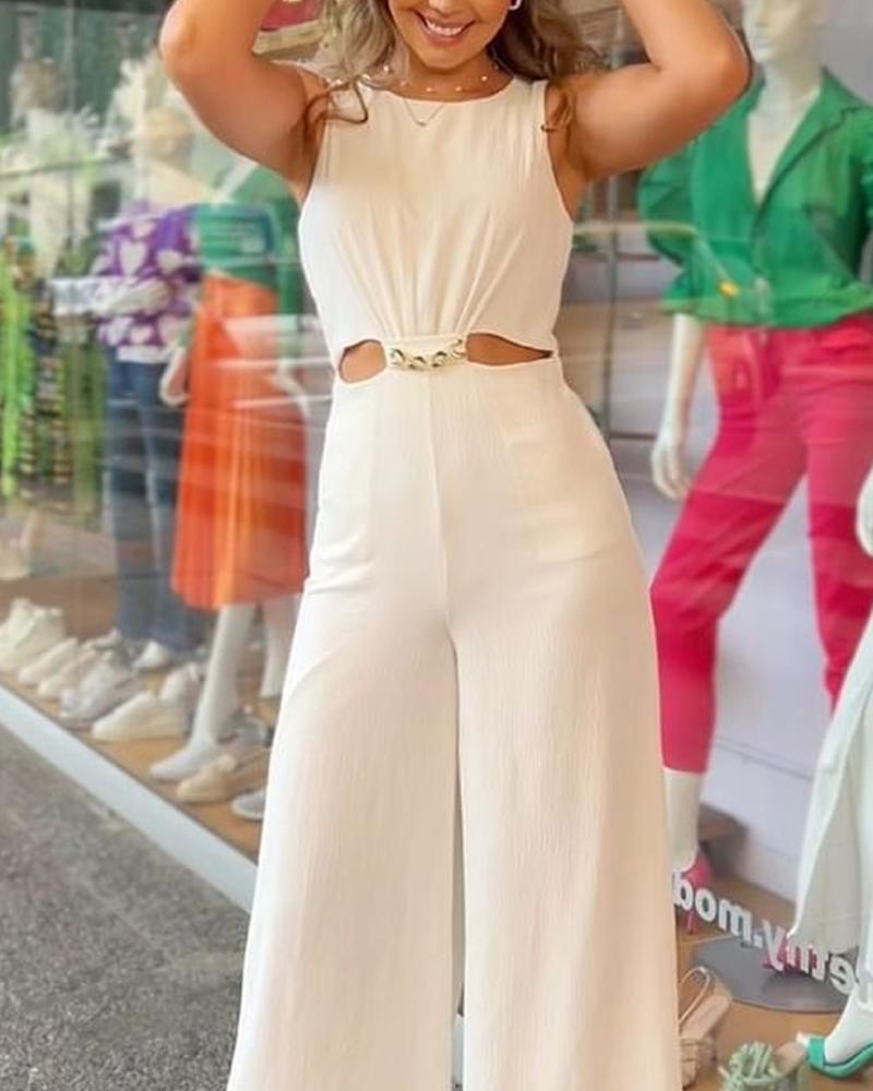 Sleeveless Sexy Show Waist Solid Color Jumpsuit