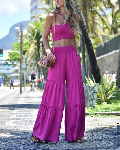 Halter Neck Tube Top & Wide Leg Pants Set