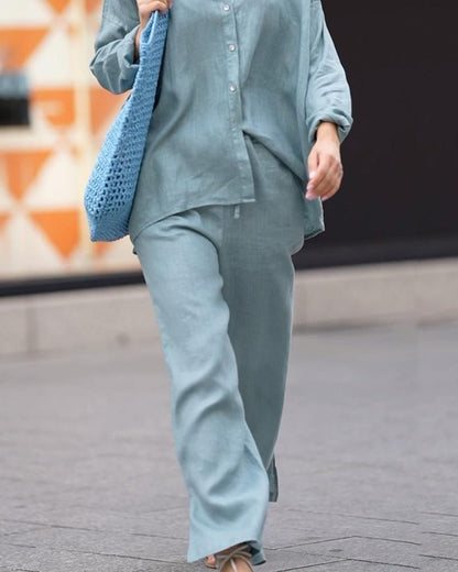 Fashion Solid Color Shirt Straight Pants Casual Suit