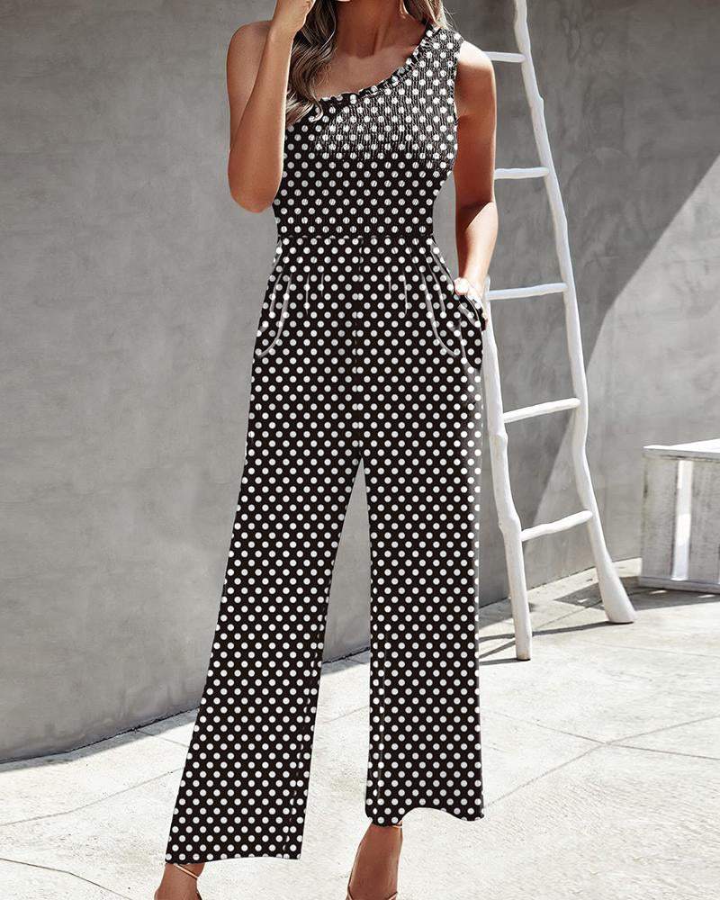 Diagonal Shoulder Top Printed Jumpsuit