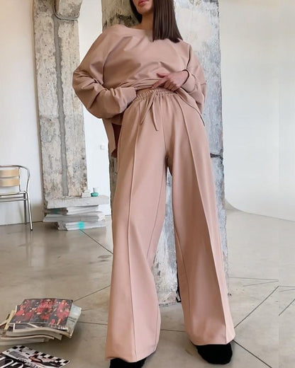 Fashion Casual Long Sleeve Jacket Straight Pants Set