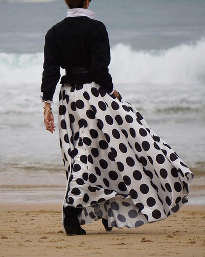 Stylish Two Piece Set with Crewneck Sweater & Polka Dot Skirt