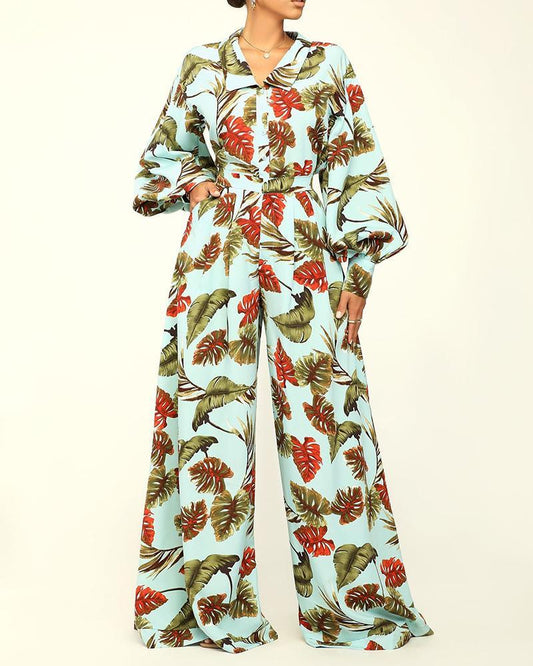 Casual Botanical Print Suit